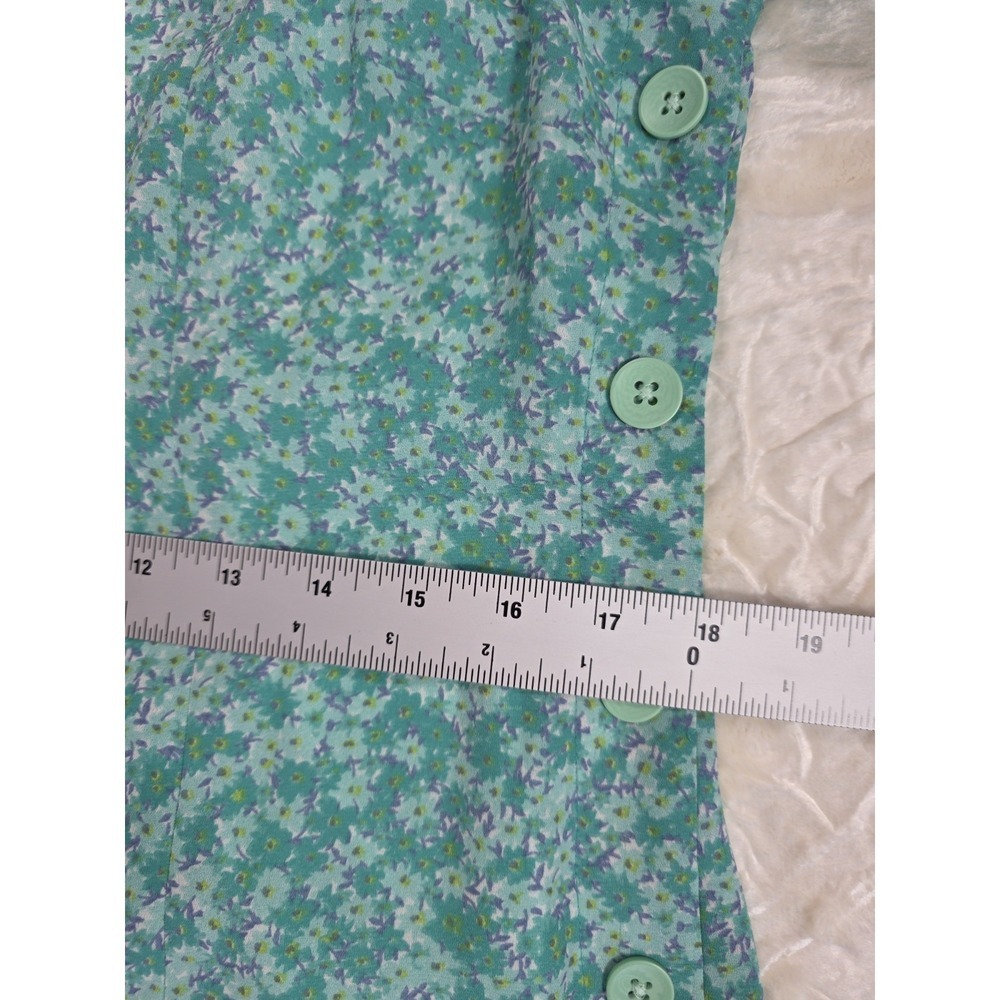 Vintage 90s Leslie Fay Floral Midi Dress Aqua Side Button Cottagecore 10P - Picture 10 of 10